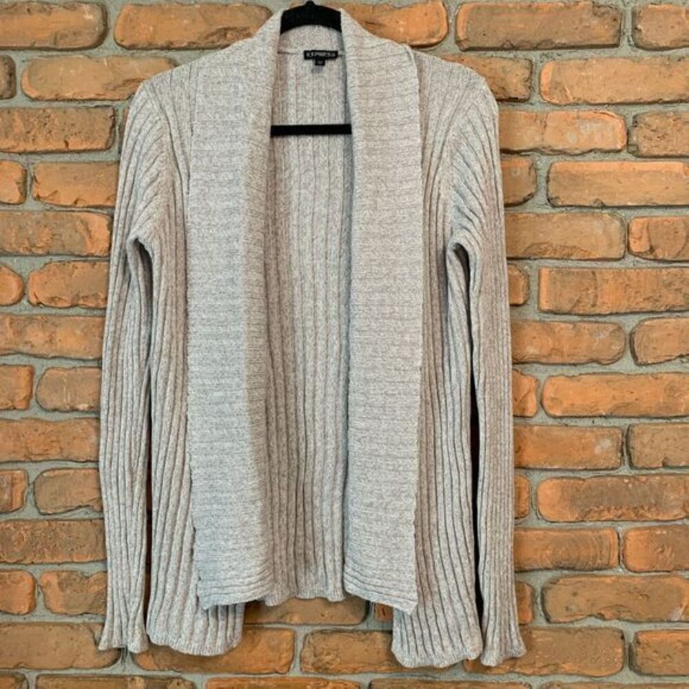 Express Ribbed Open Front‎ Cardigan Sweater Beige Long Sleeve Women's Size Large